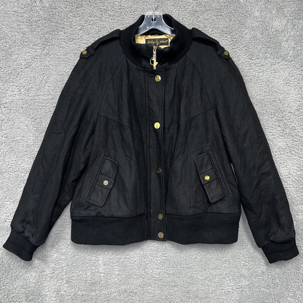 Baby Phat Coat Jacket Women 3XL XXXL Black Wool Blend Bomber Zip Up Front Pocket